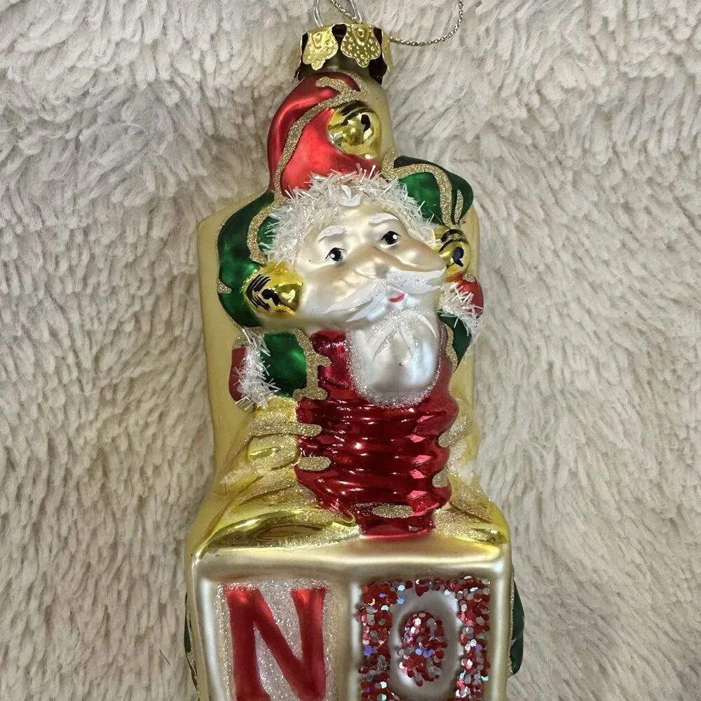 BRN Santa Jack In The Box Noel 6” Gold Blown Ornament Christmas Tree Decor